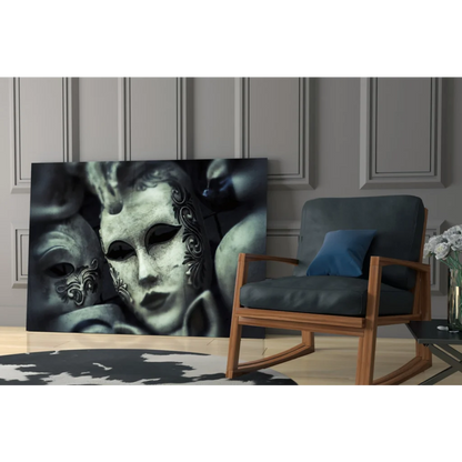 Stunning black and white Venetian masks wall art canvas print