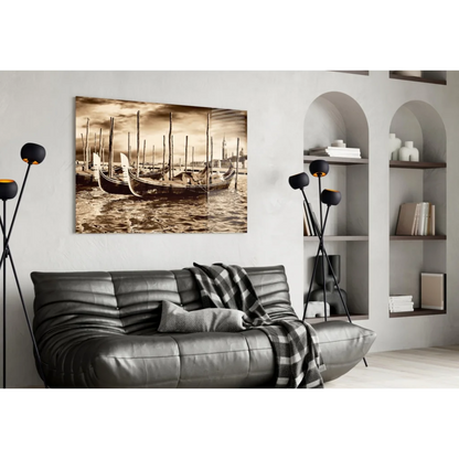 Venice Gondolas Sepia Canvas Wall Art Print | Contemporary Home Wall Art | vintageantiquesgifts.com