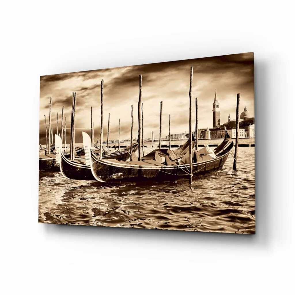 Venice Gondolas Sepia Canvas Wall Art Print | Insigneart USA | vintageantiquesgifts.com