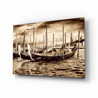 Venice Gondolas Sepia Canvas Wall Art Print | Insigneart USA | vintageantiquesgifts.com