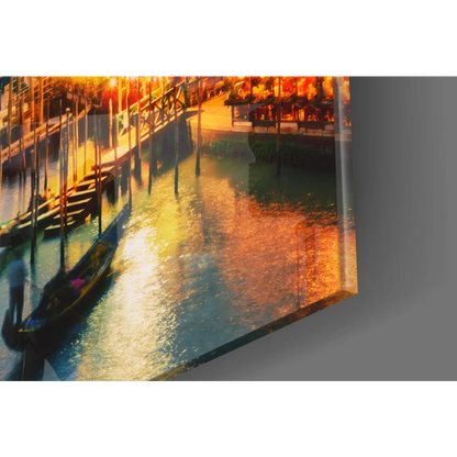 Vibrant sunset canal on clear acrylic glass wall art panel