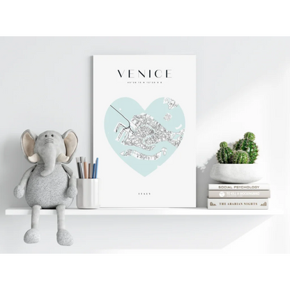 Light blue Venice heart map on Insigne aluminum print