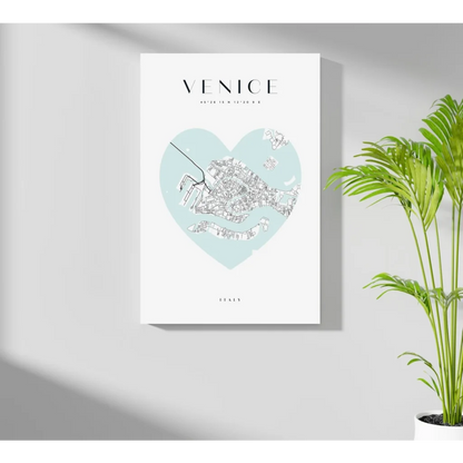 Light blue Venice heart map on Insigne aluminum print
