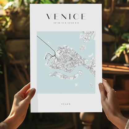 Minimalist Venice map on insigne aluminum print in blue tones