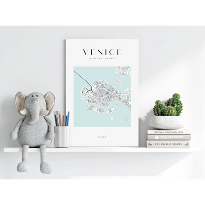 Minimalist Venice map insigne aluminum print in mint green tones