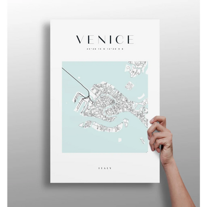 Venice Map Insigne Aluminum Prints in Modern Blue Tones | Insigneart USA | vintageantiquesgifts.com