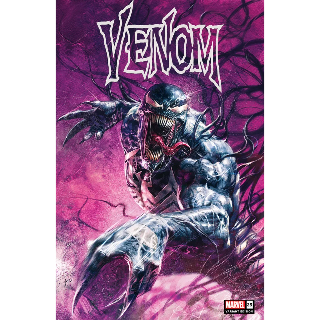 Comic book cover of Venom 200th issue with purple background Marvel exclusive