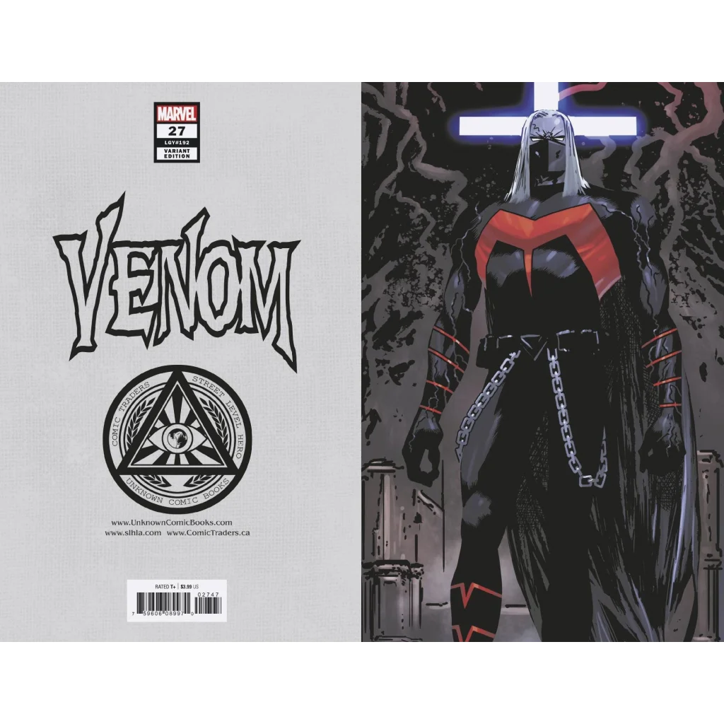 Comic book with dark-robed masked figure and white Venom logo 3rd PTG variant cover