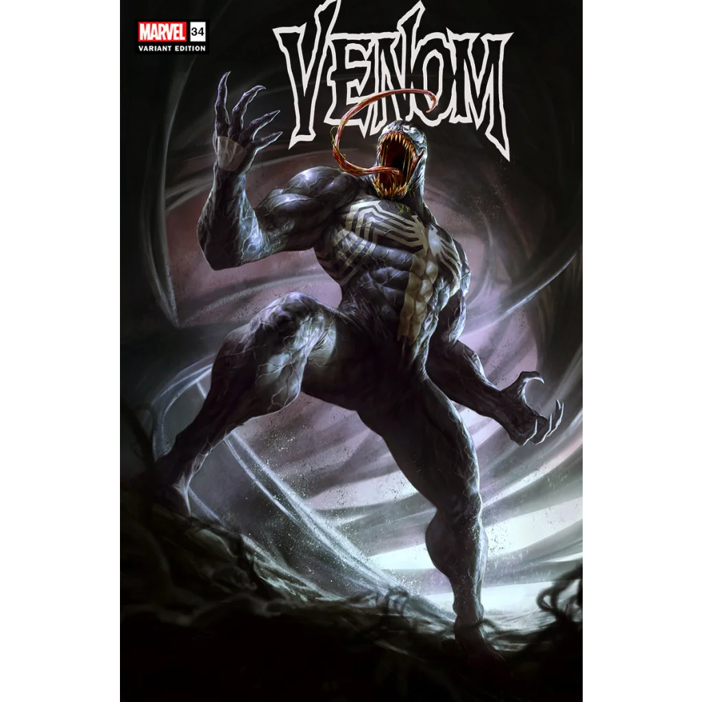 Venom #34 comic book by Donny Cates and Iban Coello on display