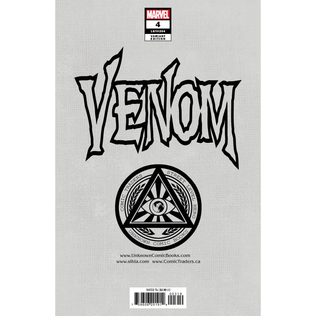 Variant comic book cover for Marvels Venom #4 with dark horned figure battle scene