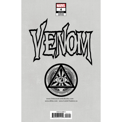 Variant comic book cover for Marvels Venom #4 with dark horned figure battle scene