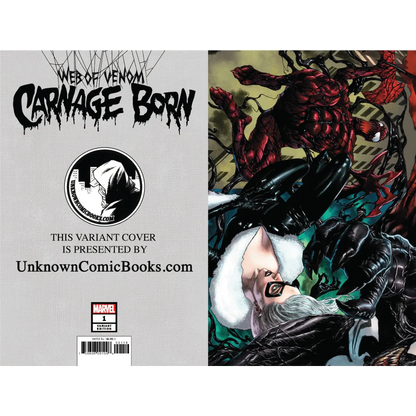 Comic book cover featuring Carnage and Black Cat from Venom Carnage Born unknown comic books by Suayan