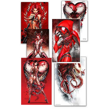 Red and black Venom Carnage Spider-Man villain art print on brushed aluminum