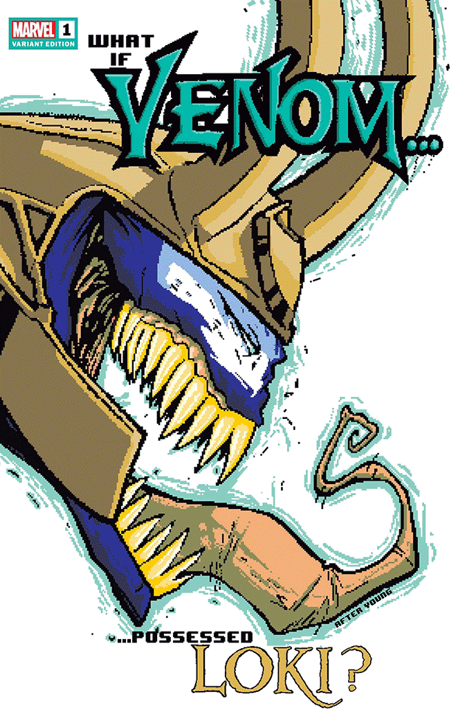 Venom What If variant cover with menacing muscular symbiote claws and teeth