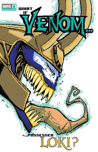 Venom What If variant cover with menacing muscular symbiote claws and teeth