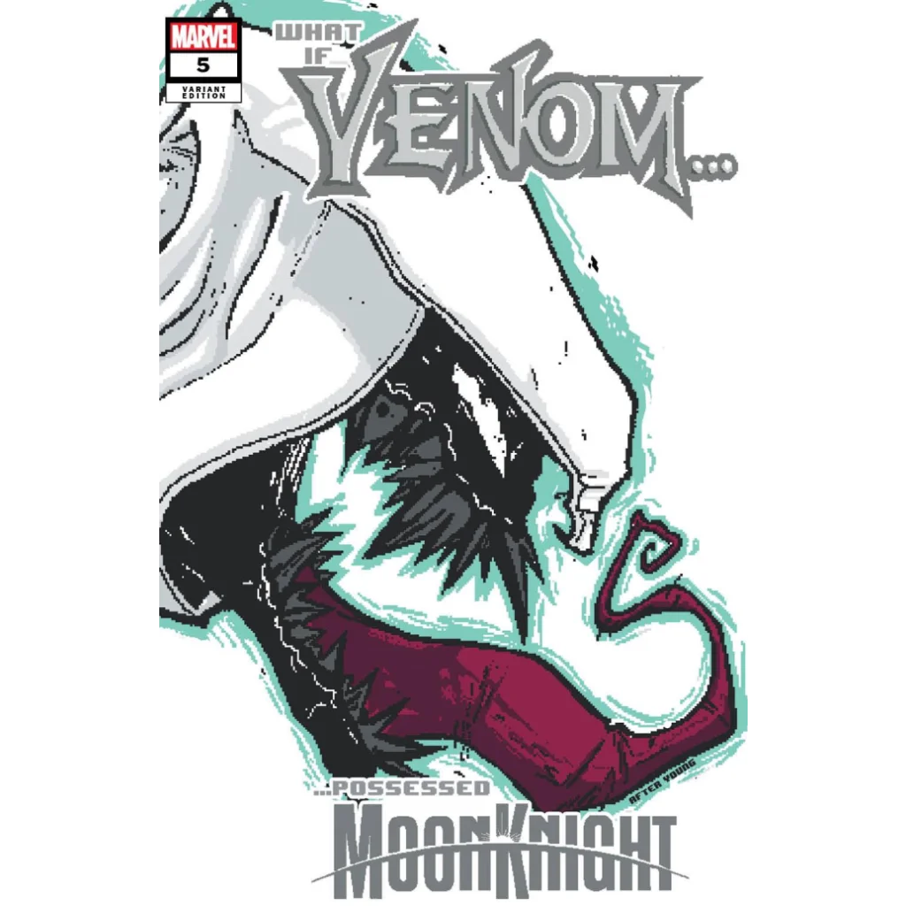 Venom What If variant cover: dark red black figure in white hooded cloak