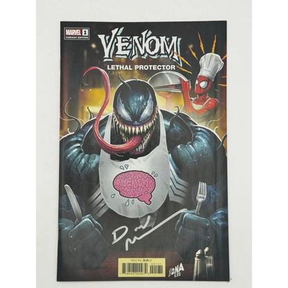 Signed Venom Lethal Protector comic with chef-themed cover by David Nakayama