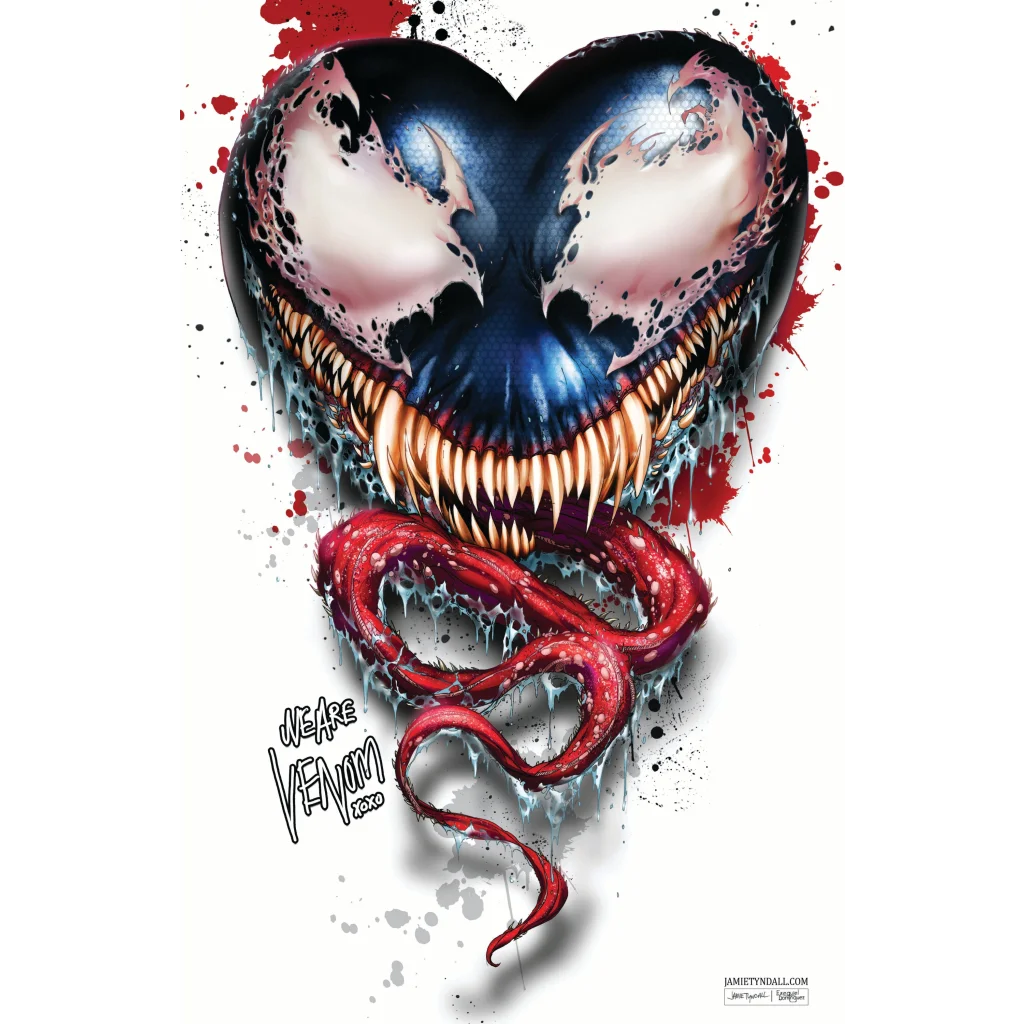Heart-shaped Venom Spider Woman on brushed aluminum print