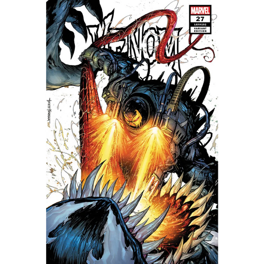 Venom comic cover from Unknown Comics by Tyler Kirkham featuring a mechanical suit