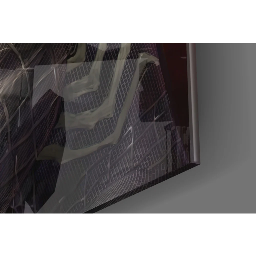 Epic superhero showdown on dark abstract grid glass wall art canvas