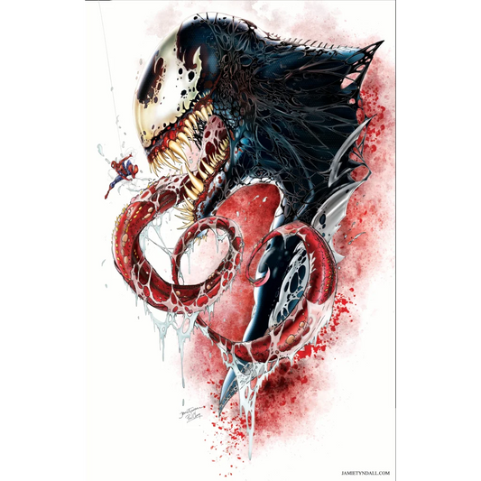 Venomous Spider-Man brushed aluminum poster with black red design and tentacles