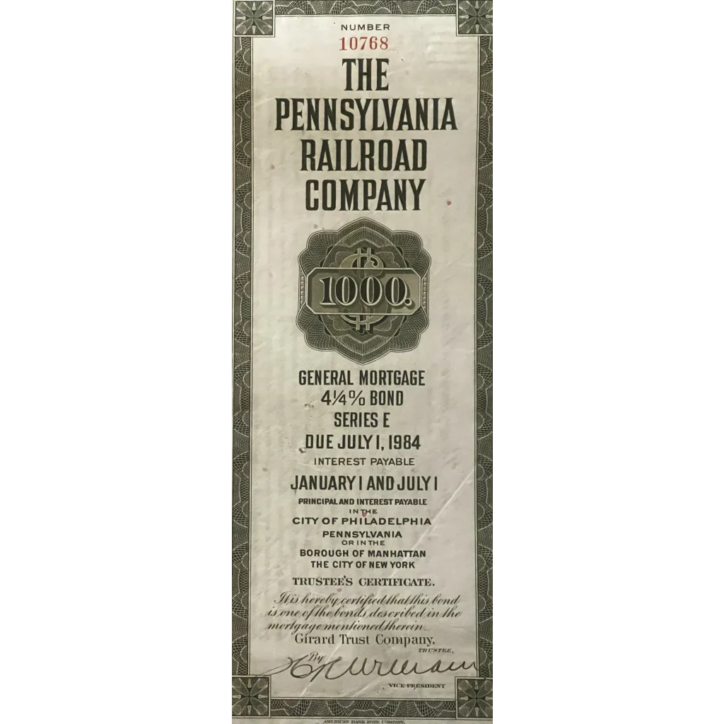 General Mortgage Gold Bond Certificate from The Pennsylvania Railroad Company, 1964