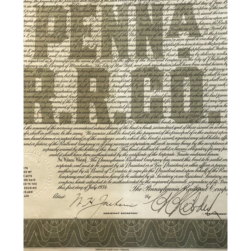 Very Rare 1934 Pennsylvania Railroad ’Pennsy’ Gold Bond Certificate w/ Coupons! Collectibles Vintage and Antique