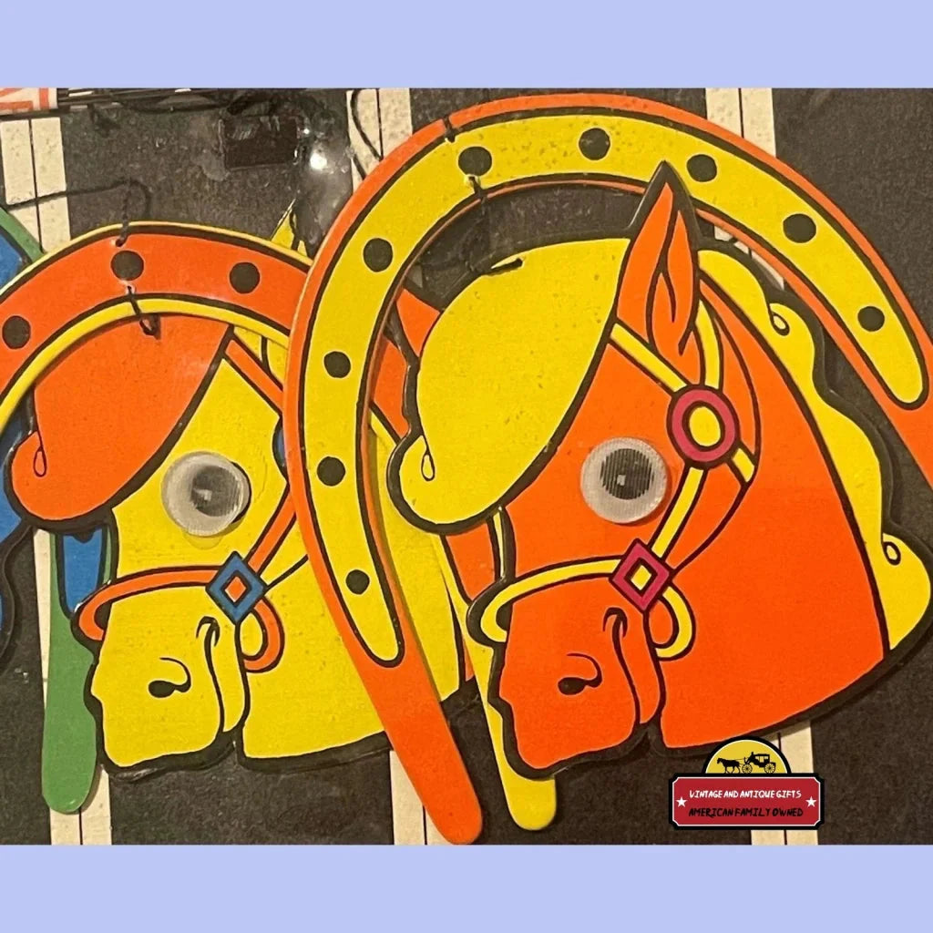 Colorful cartoon-style horse heads perfect for a Rare 1950s Vintage Blacklight Mobile