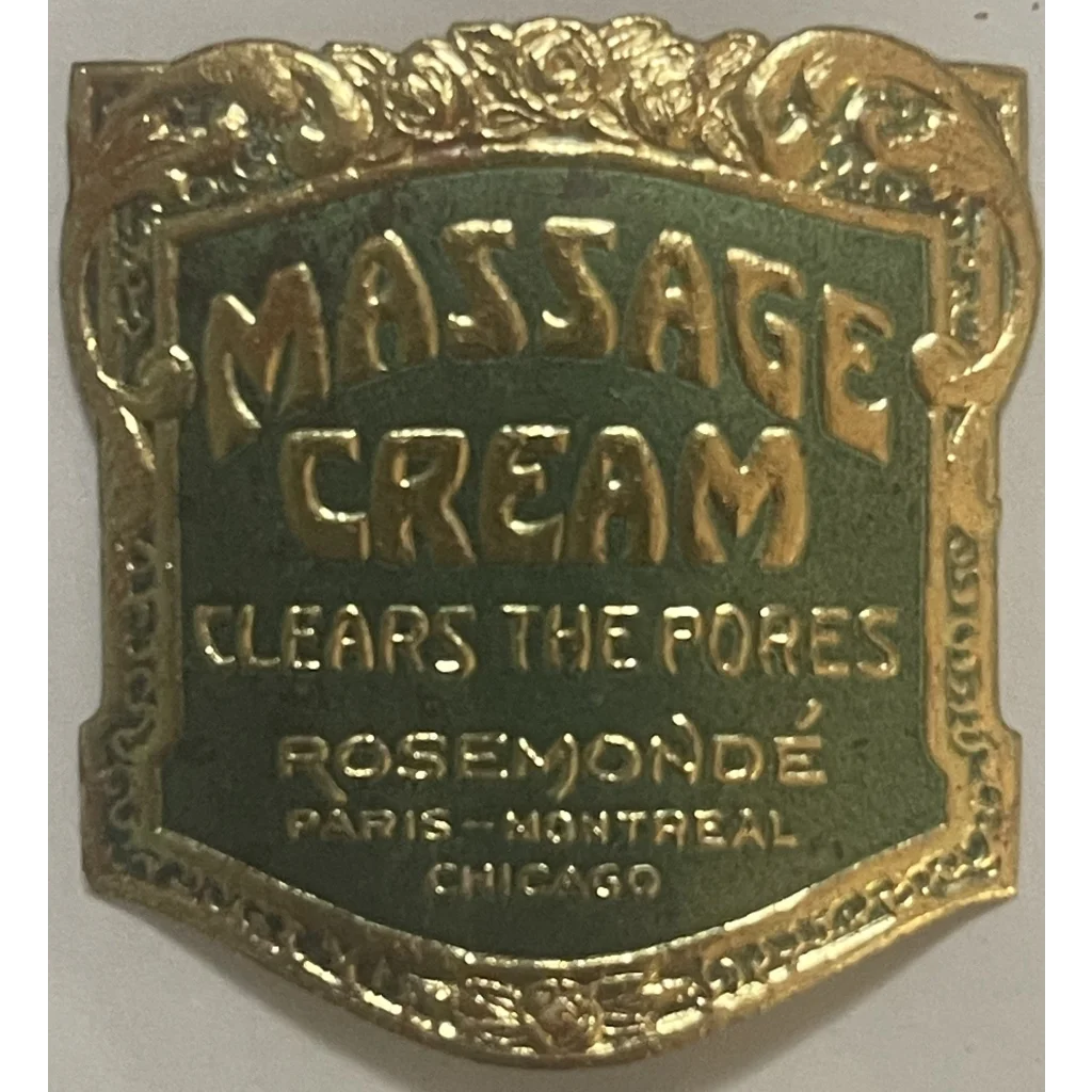 Very Rare 💎 Antique 1910s Massage Cream Gold Embossed Label Paris Montreal Chicago! Vintage Advertisements Pharmacy
