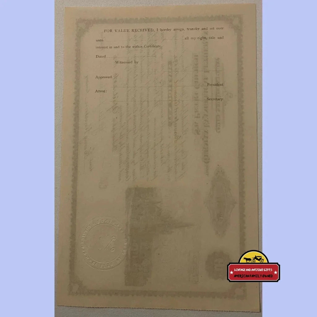 Faded Antique Stock Certificate from St Peter Church Philadelphia with Handwritten Text