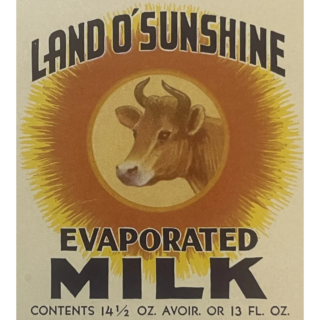 Vintage 1920s Land O’Sunshine evaporated milk label with cow’s head, rare antique vintage find