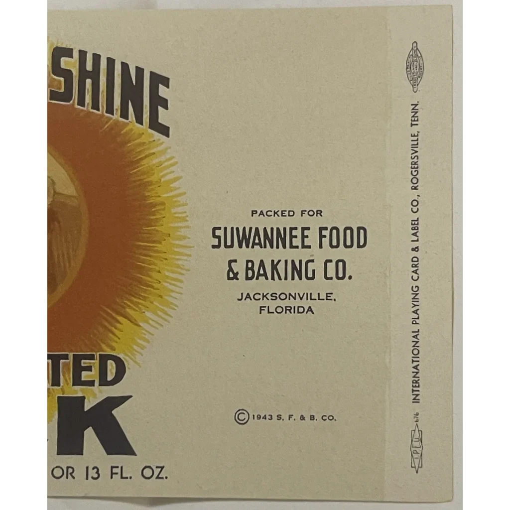 Antique vintage Suwannee Food label with sun graphic, showcasing vintage 1920s style