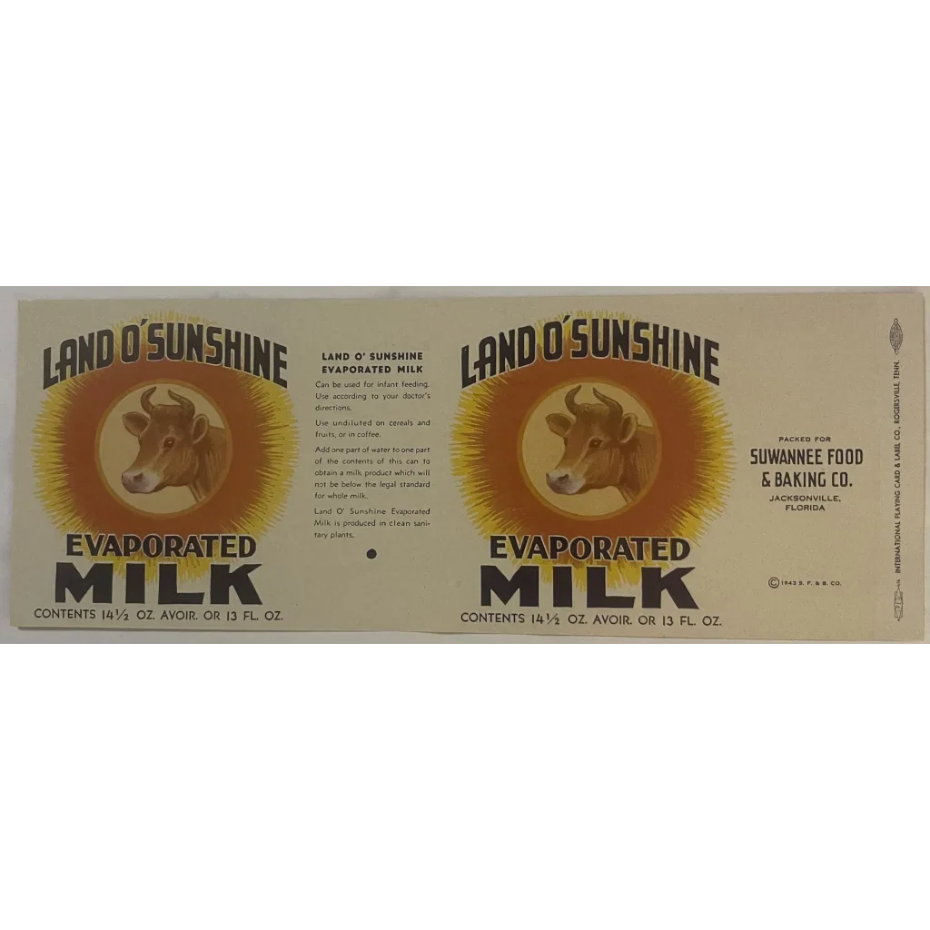 Rare Antique Vintage 1920s Land O’Sunshine evaporated milk label with cow’s head