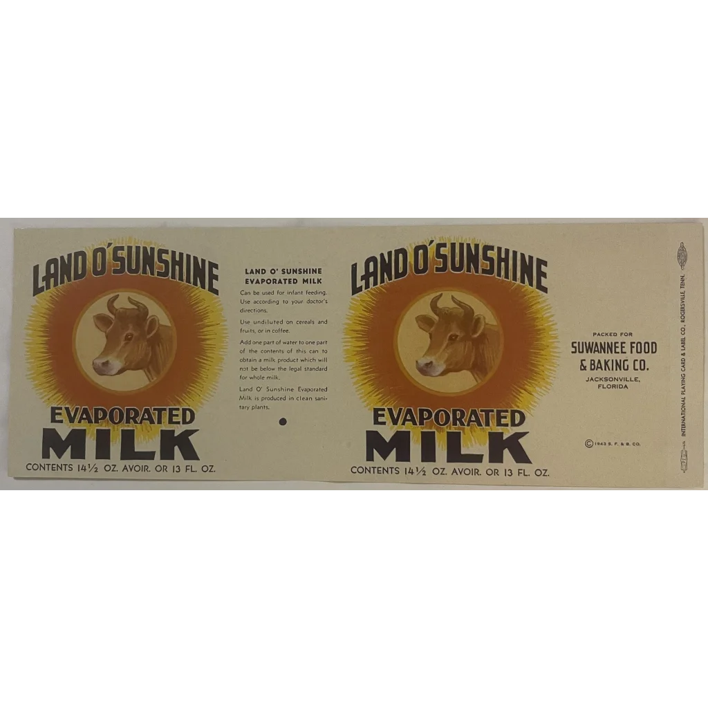 Very Rare 🐮 Antique Vintage 1920s Land of Sunshine 🥛 Label Jacksonville FL Advertisements and Gifts Home page Label: