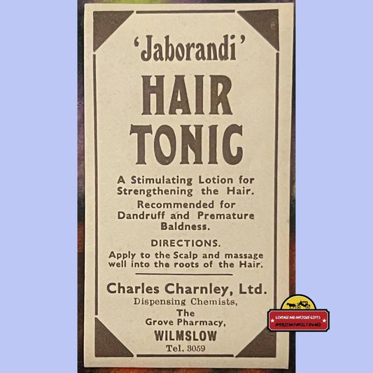 Very Rare Antique Vintage Jaborandi Hair Tonic Label c Charnley Grove Pharmacy 1910s - 1920s Advertisements Extremely