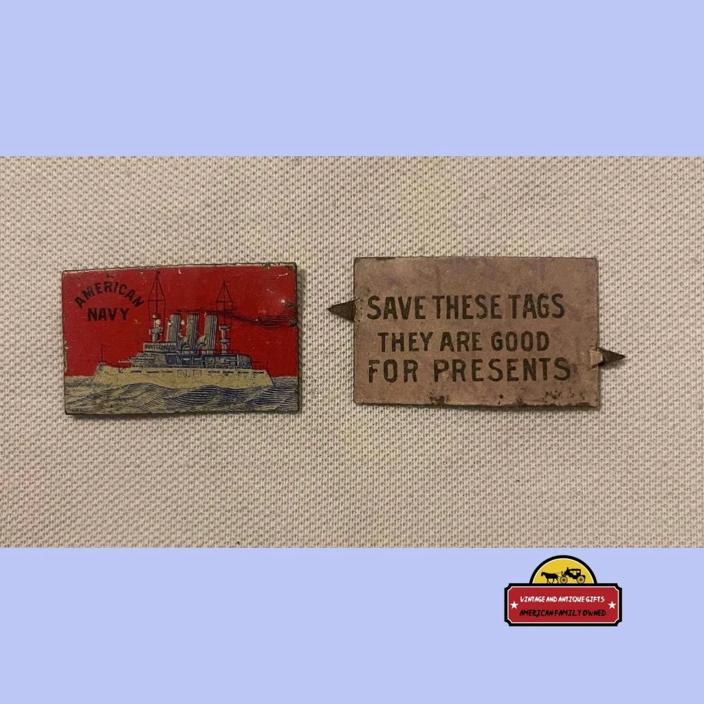 Very Rare with Back Antique Vintage 1870s - 1910s American Navy Tin Tobacco Tag Advertisements Tags | Tobacciana