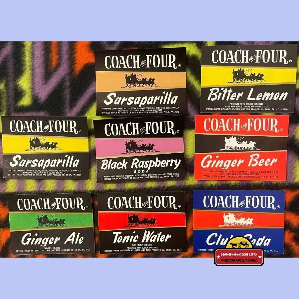 Vintage McCurdy crate label with four colorful soda boxes