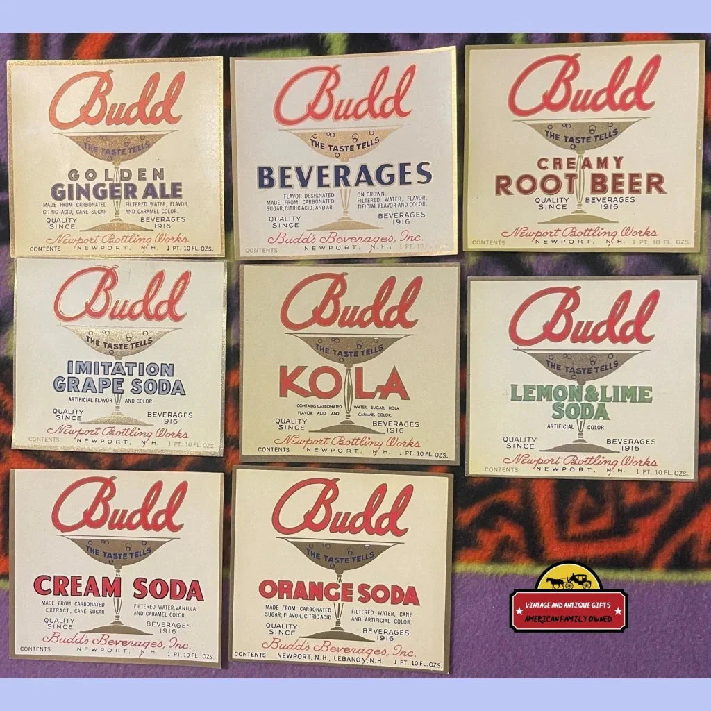 Very Rare Combo Antique Vintage Budd Beverage Soda Labels Newport Lebanon Nh 1920s Advertisements - NH
