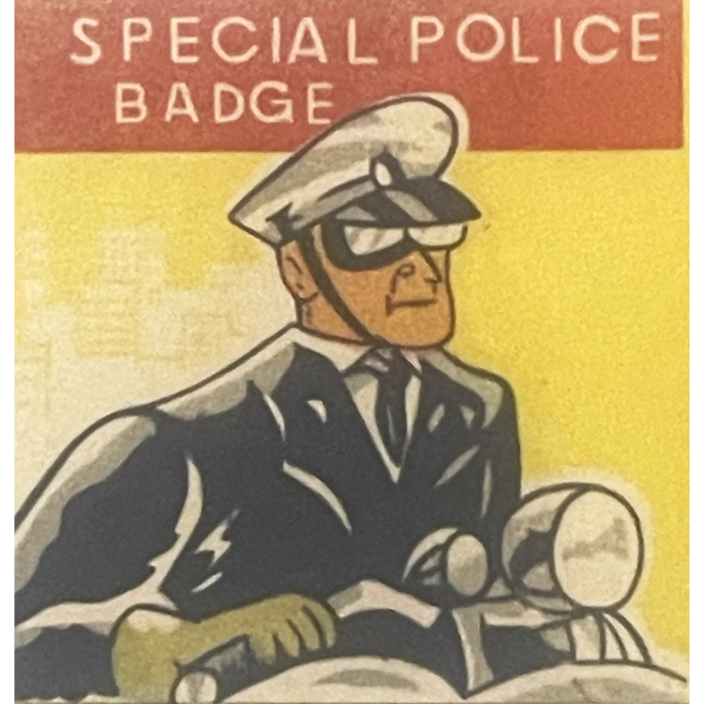 Stylized illustration of a Vintage 1950s LA Sheriff on a motorcycle with tin litho badge