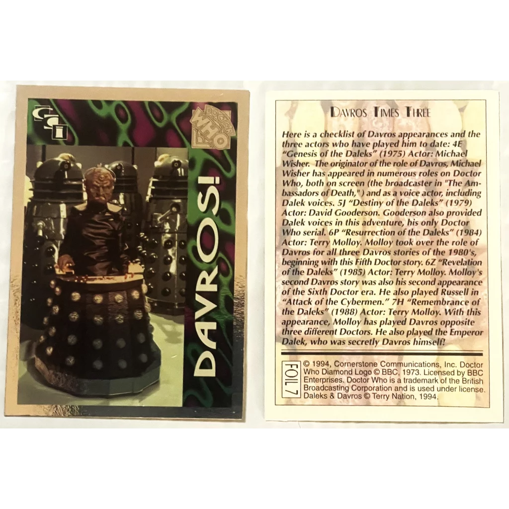 Very Rare Vintage 1990s Doctor Who Davros! Foil 7 Trading Card Fan Must Have! 🌌 Collectibles and Antique Gifts Home