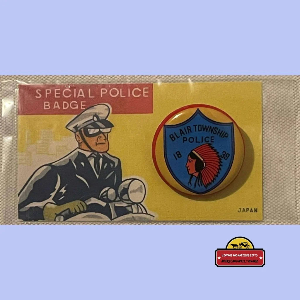 Vintage tin litho packaging for a Rare Blair Township Special Police Badge toy