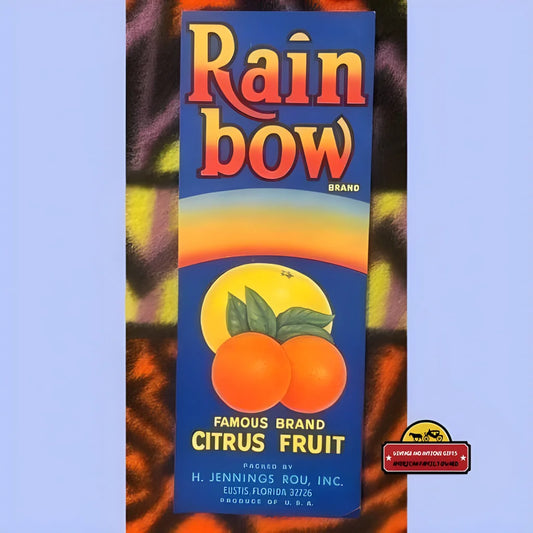 Colorful vintage Rainbow crate label featuring two oranges from Eustis Florida