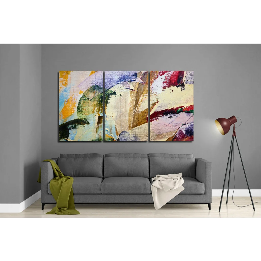 Vibrant 3-panel abstract glass wall art with textured design