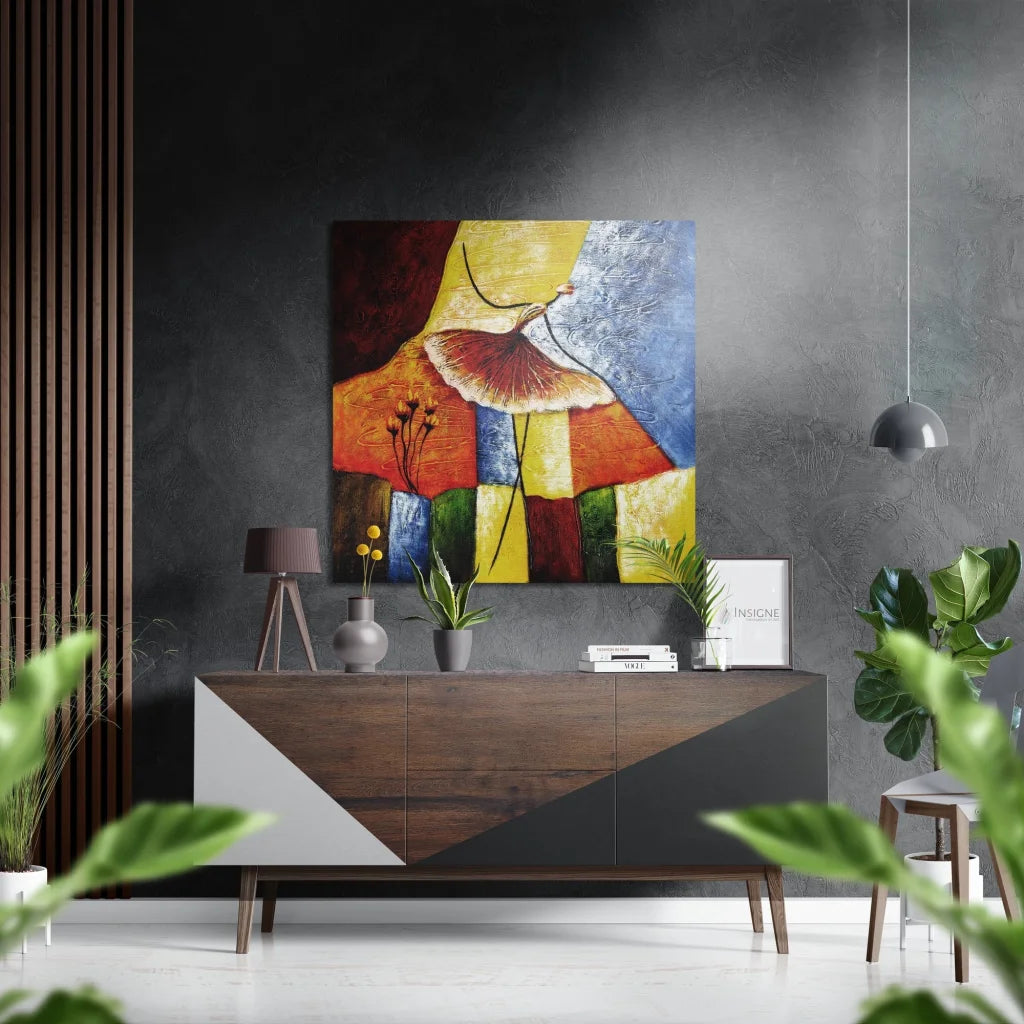 Vibrant abstract dancer on brushed aluminium dibond panel
