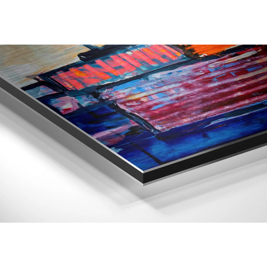 Glass Wall Art Vibrant abstract art on brushed aluminium dibond print with textured strokes