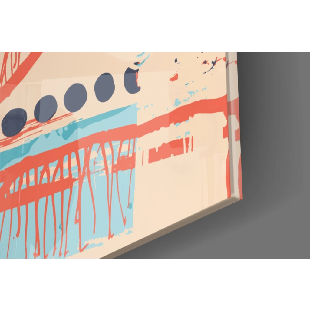 Red and blue abstract wall art print on canvas with black frame