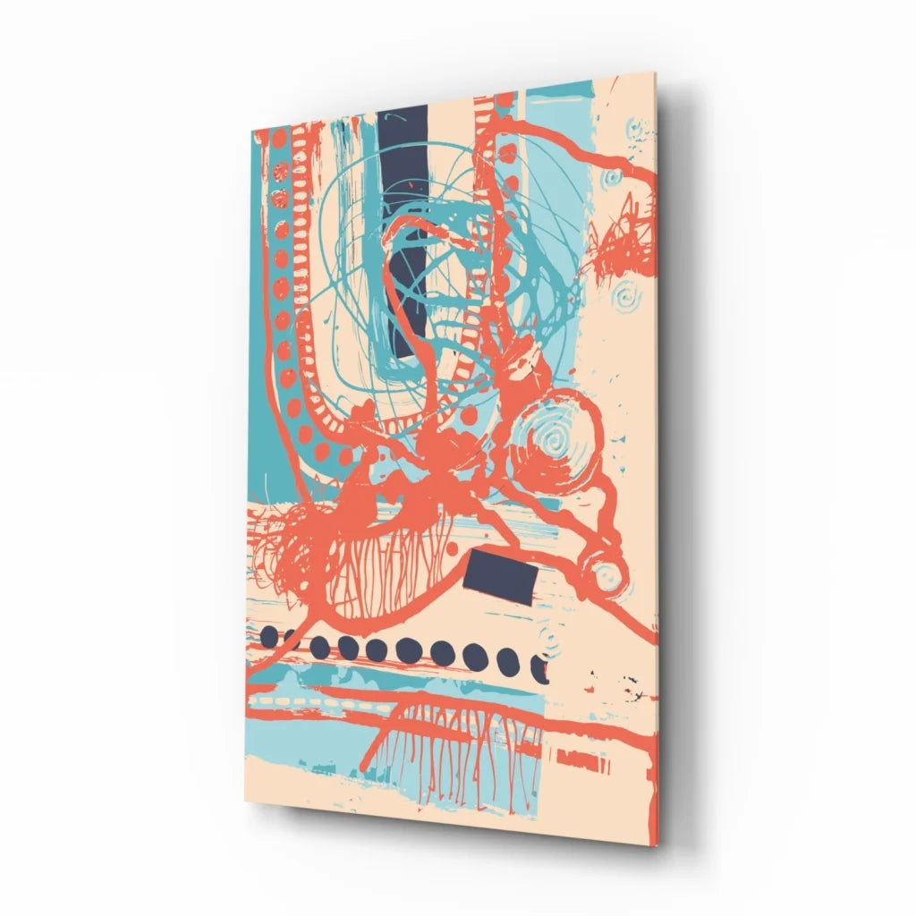 Vibrant abstract wall art canvas with bold red, blue, beige brushstrokes