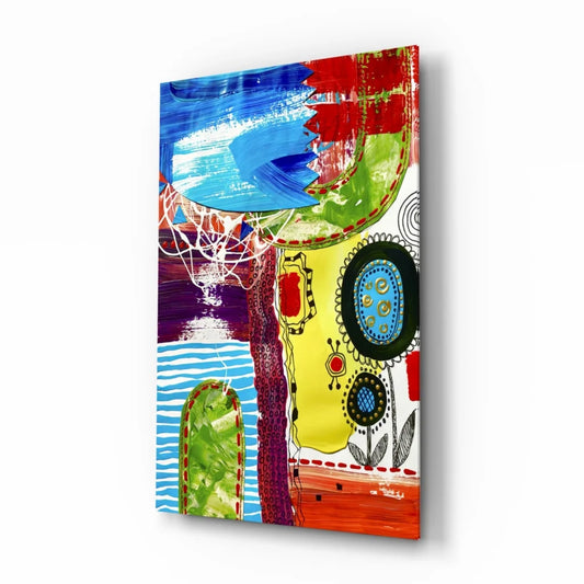 Vibrant abstract canvas wall art with bold colorful brushstrokes in blue, red, green