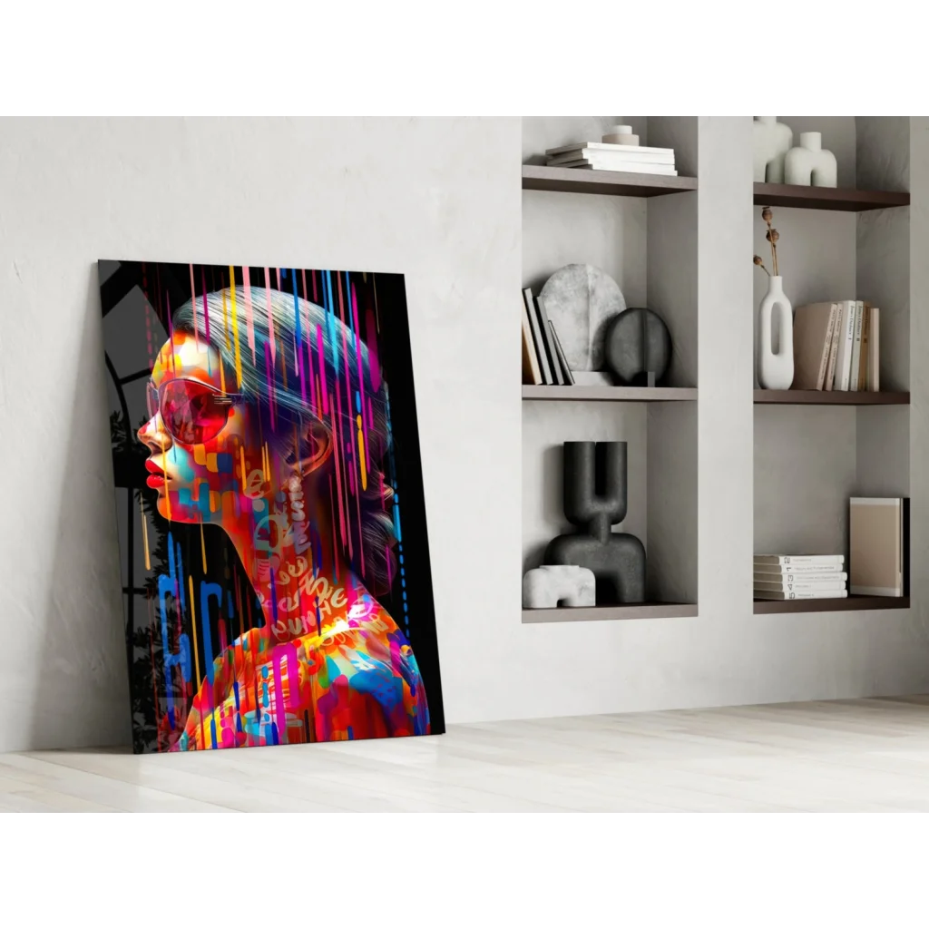 Vibrant abstract wall art print of womans profile in bold colors
