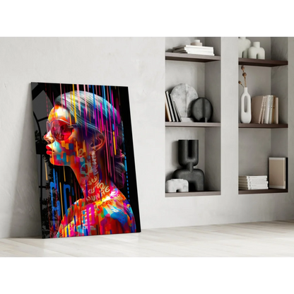 Vibrant abstract wall art print of womans profile in bold colors